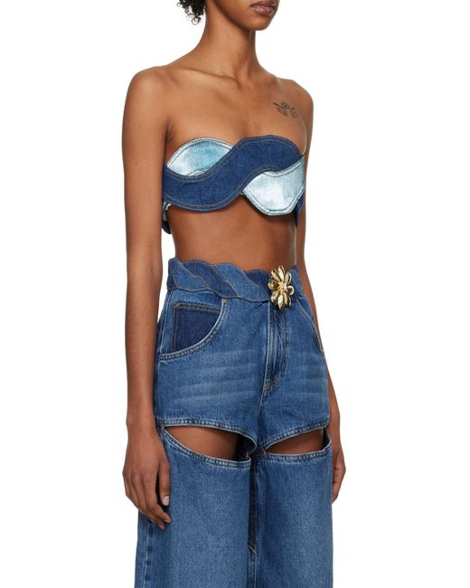 Area Blue Denim Patchwork-Design Top