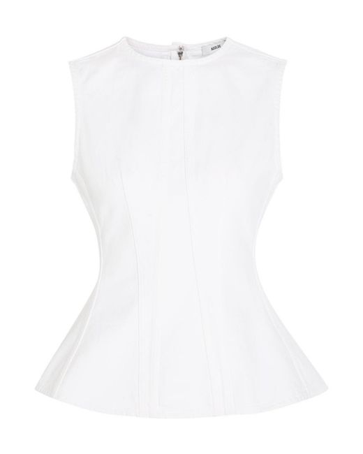 Agolde White Peplum-Hem Denim Top
