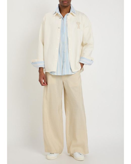 AMI White Logo-Appliquéd Denim Overshirt for men