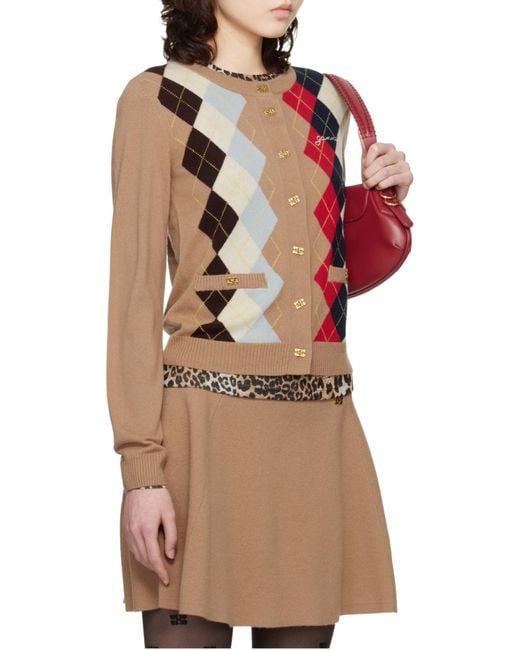 Ganni Natural Argyle Printed Cardigan
