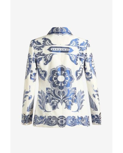 Etro Blue Jacket With Fil Coupé Jacquard Floral Motif