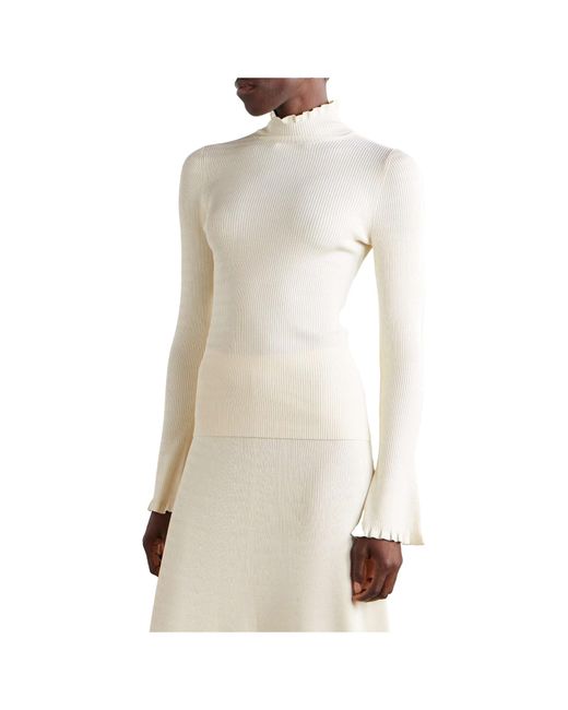 Proenza Schouler White Ribbed-Knit Turtleneck Sweater