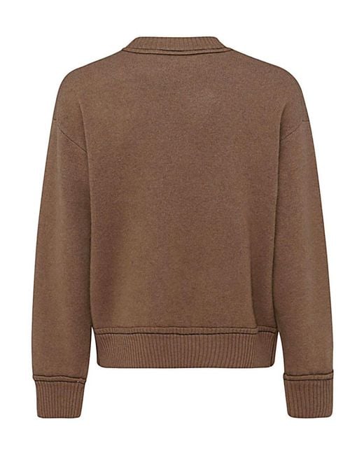 Sacai Brown Crew-Neck Logo-Plaque Jumper for men