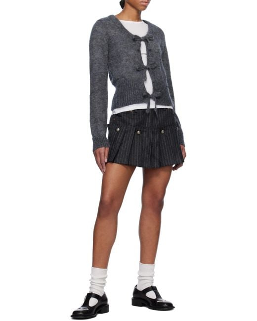 Ganni Gray Tie-Fastening Knit Cardigan