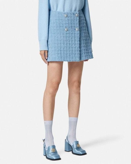Versace Blue High-Waist Tweed Mini Skirt