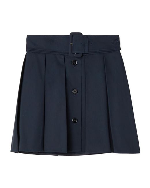 Patou Blue Belted Pleated Cotton-Twill Mini Skirt
