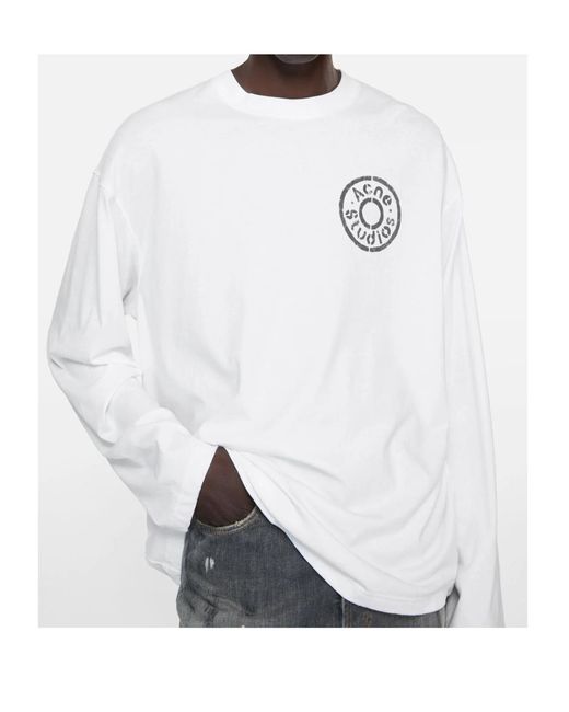 Acne White Logo Detailed Crewneck T-Shirt for men