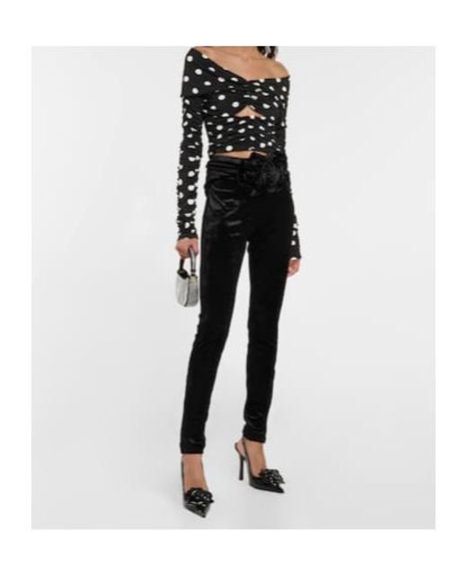 Magda Butrym Black Floral Appliquéd Velvet Leggings