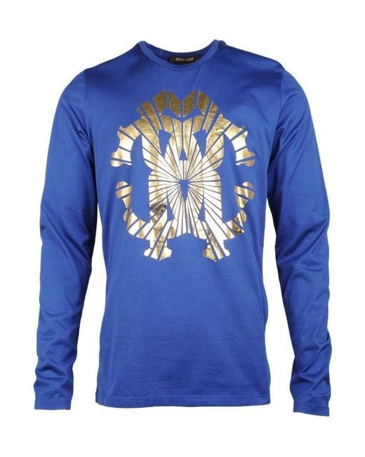 Roberto Cavalli Blue Round-Necked Logo T-Shirt for men