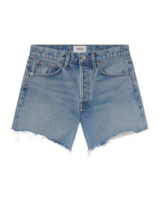 Agolde Blue Parker Long Distressed Shorts