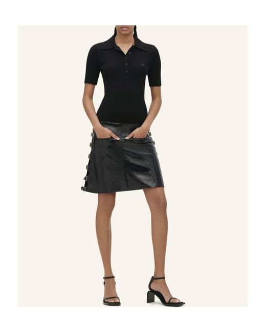 Courreges Black Courrèges Rib Knit Short-Sleeved Polo Shirt