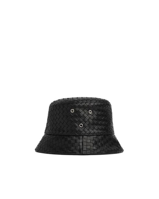 Bottega Veneta Black Intrecciato Leather Bucket Hat for men