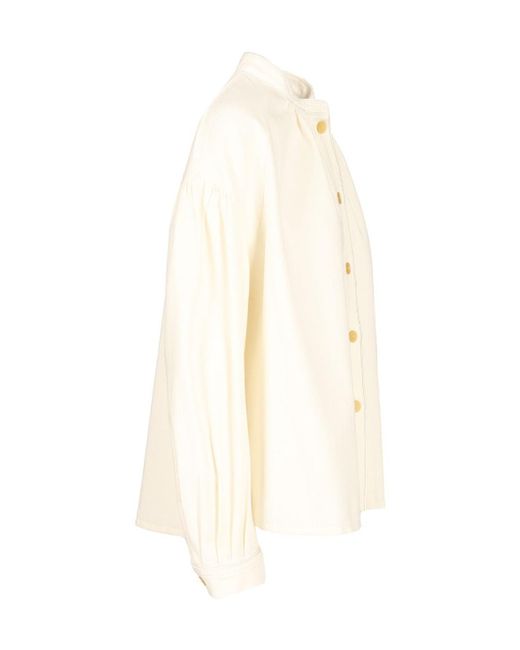 Forte_forte White Mandarin Collar Puff Sleeve Top