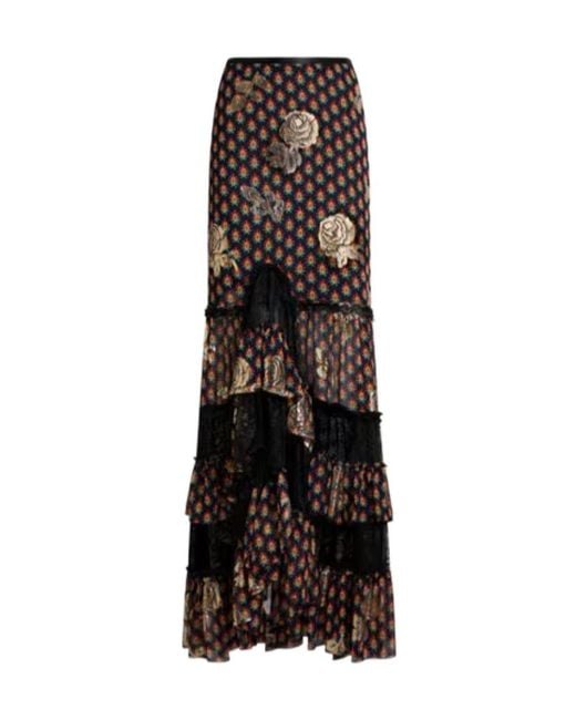 Etro Black Rose Patterned Asymmetric Midi Skirt