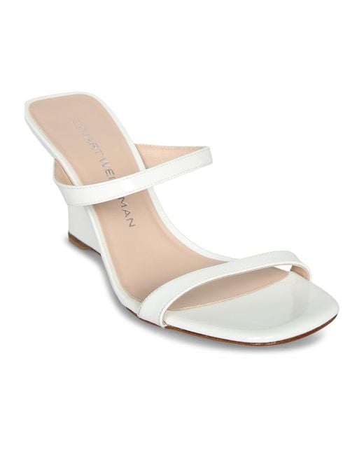 Stuart Weitzman White Square-Toe High-Heeled Sandals