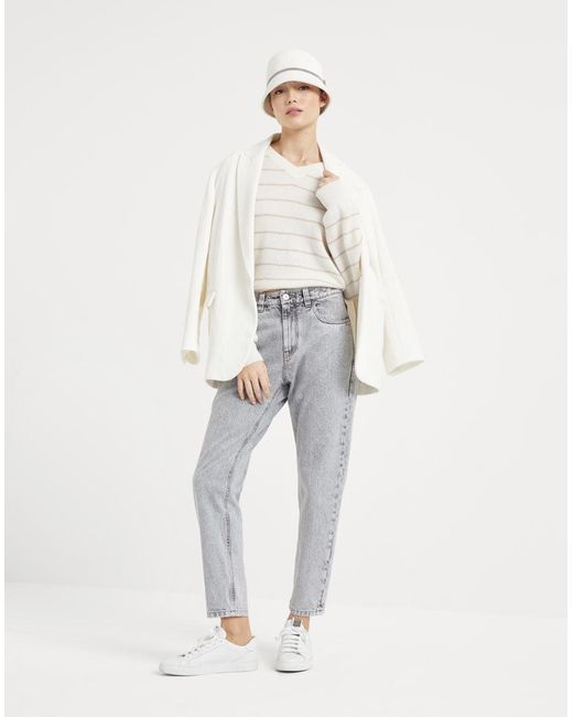 Brunello Cucinelli Gray Logo Patch Tapered Leg Jeans