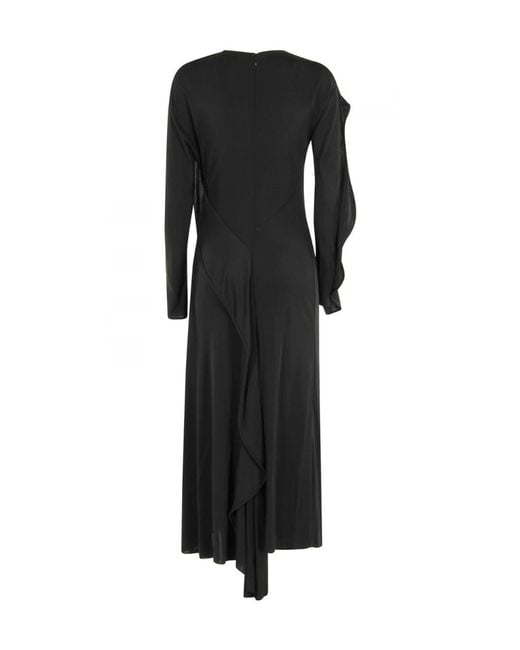Victoria Beckham Black Draped Long-Sleeve Midi Dress