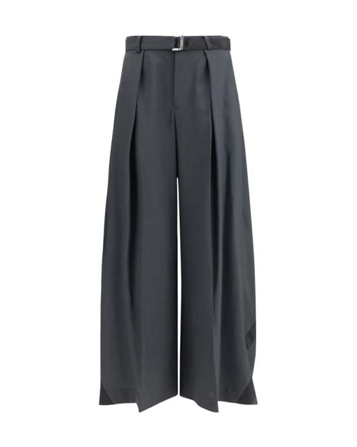 Sacai Gray Pleated Wide-Leg Pants
