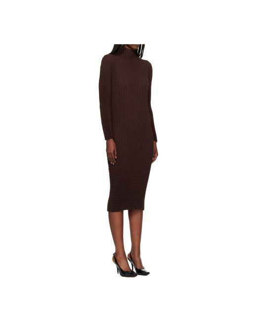 Issey Miyake Brown Textured Knit Dress
