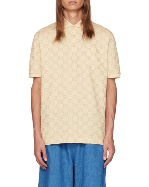 Gucci Natural Monogram-embroidered Stretch-cotton Piqué Polo Shirt for men