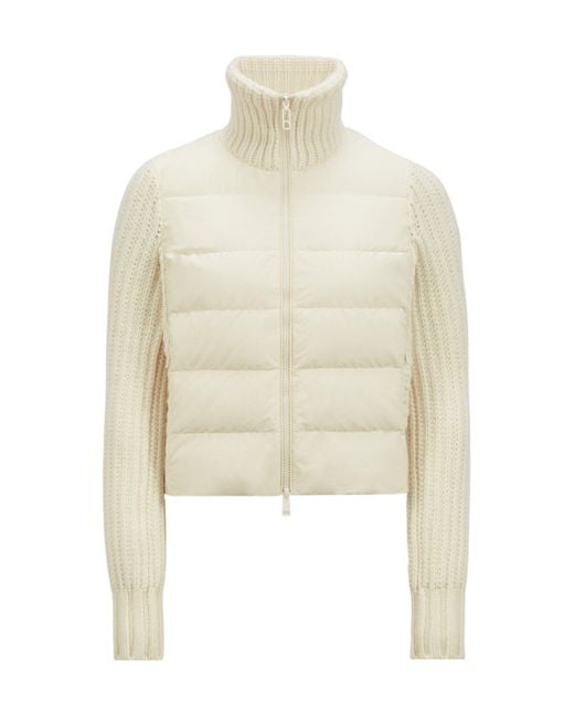 Moncler White Zip-Up Padded Knit Cardigan