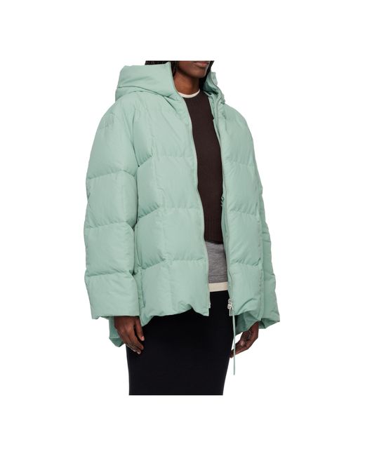 Jil Sander Green Quilted Hooded Down Jacket