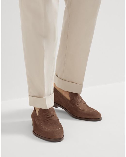 Brunello Cucinelli Brown Almond Toe Slip On Loafers for men