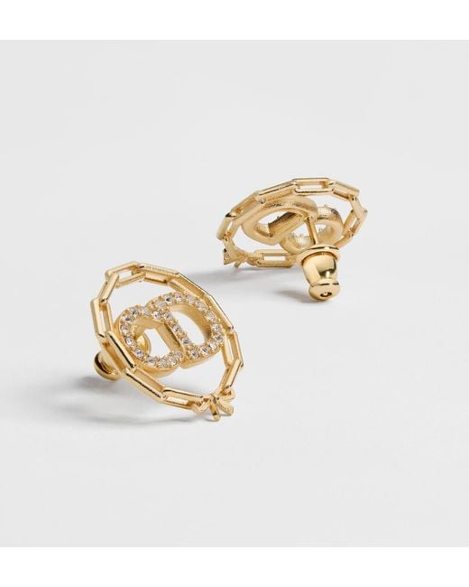 Dior Metallic Crystal Logo Stud Earrings
