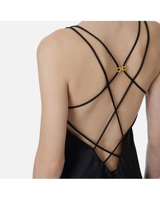 Elisabetta Franchi Black Carpet Satin Maxi Dress