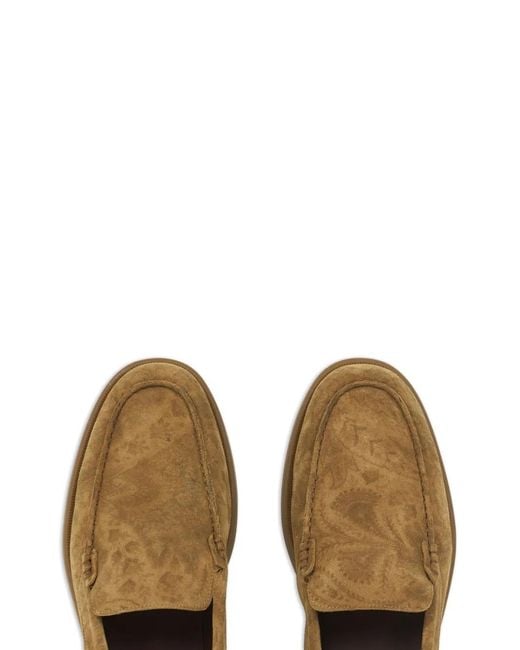 Etro Brown Printed Suede Slip-On Shoes for men