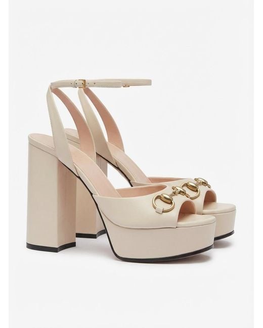 Gucci White Horsebit Platform Sandal