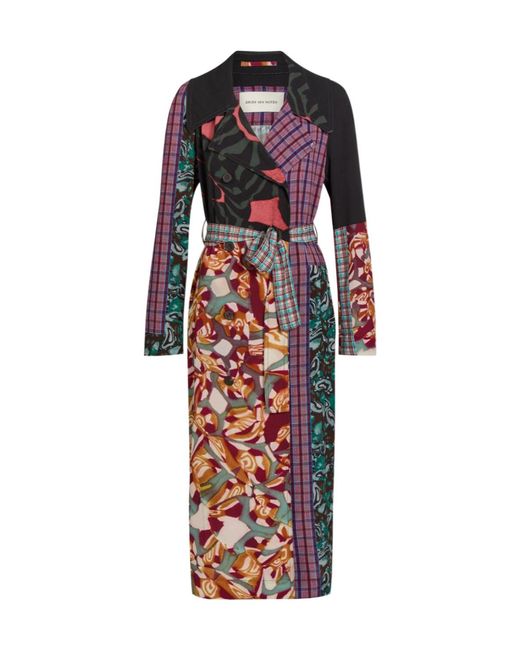 Dries Van Noten Red Double-Breasted Printed Trench Coat