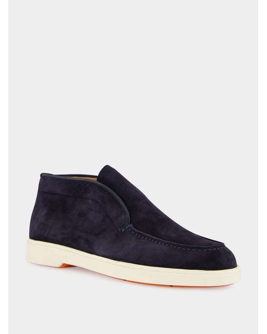 Santoni Blue Round-Toe Slip-On Loafers