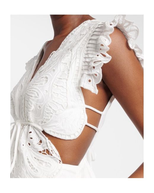 Farm Rio White Broderie Anglaise Cotton Midi Dress