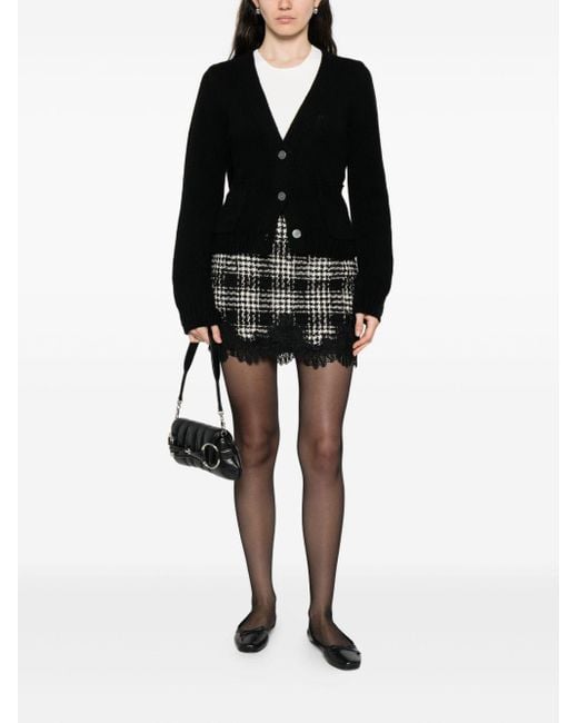Twinset Black Check-Print Lace-Lace Mini Skirt