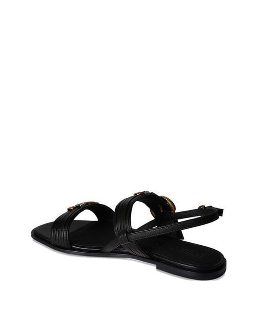 Pinko Black Logo Detailed Buckle Fastened Sandals