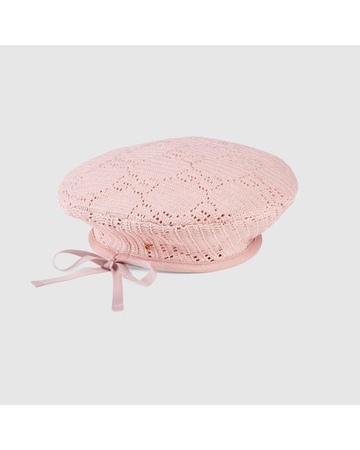 Gucci Pink Gg Crochet Beret