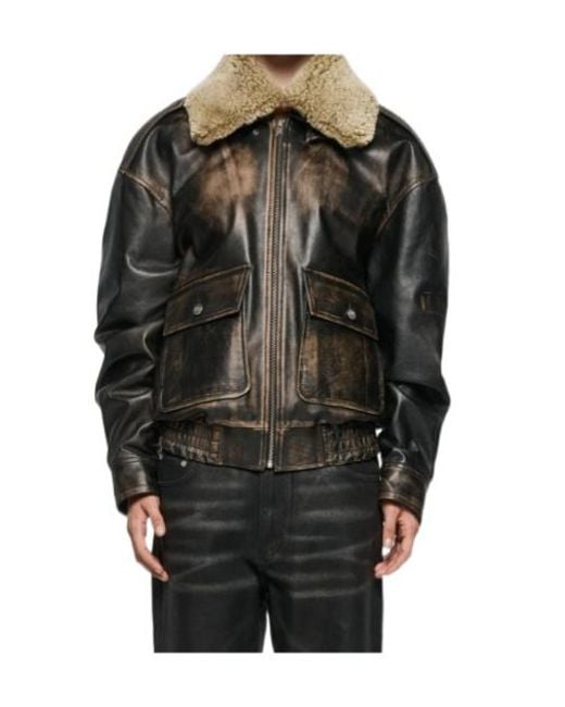 M I S B H V Black Front-Pocket Leather Jacket