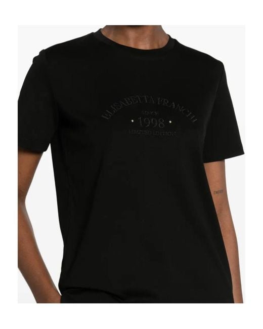 Elisabetta Franchi Black Logo Detailed Crewneck T-Shirt