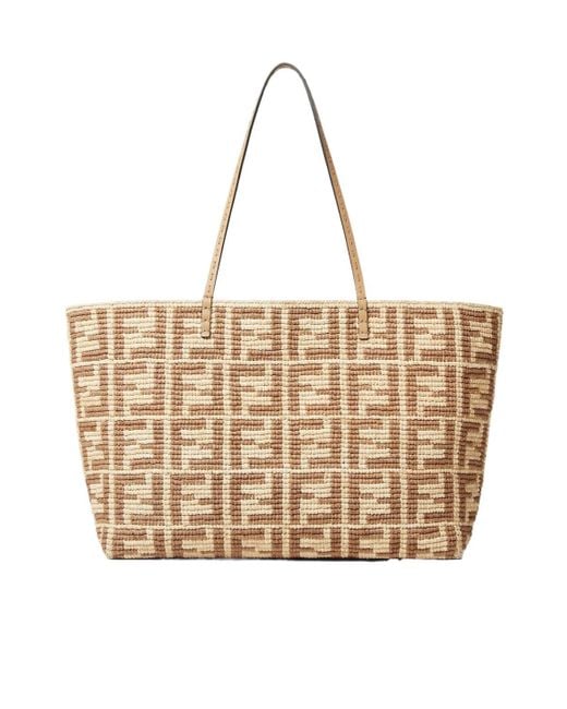 Fendi Natural Large Roll Ff Crochet Tote Bag