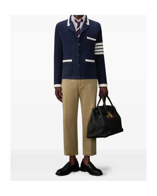 Thom Browne Blue Signature Striped Cardigan Jacket for men