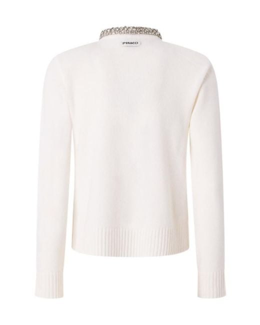 Pinko White Cardigan With Jewel Collar