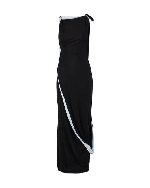 Victoria Beckham Black Asymmetric Draped Jersey Midi Dress