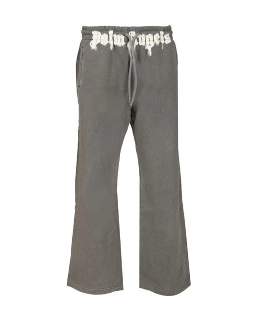 Palm Angels Gray Waist Logo Printed Sweatpants for men