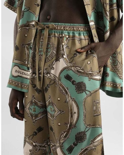Dolce & Gabbana Green Foulard Print Shorts for men