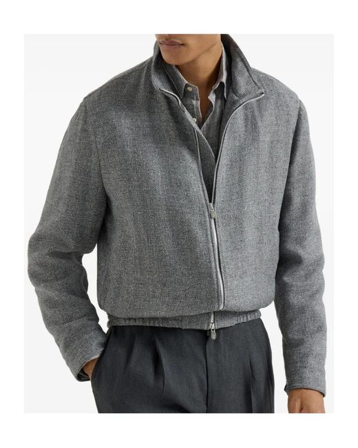 Brunello Cucinelli Gray Mélange-Effect Zip-Up Jacket for men