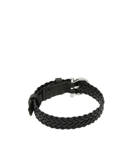 Ferragamo Black Woven Bracelet With Gancini Clasp for men