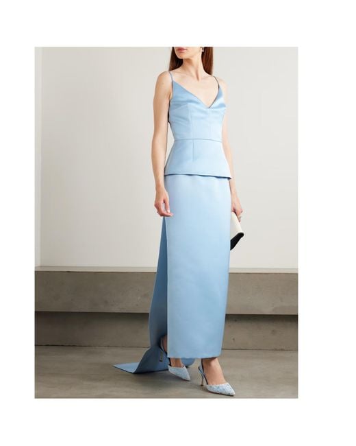 Emilia Wickstead Blue Satin Midi Skirt