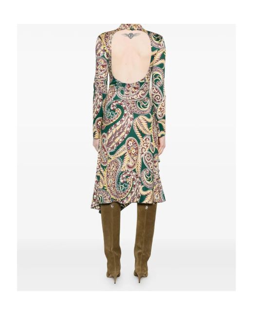 Etro White Open Back Paisley Printed Midi Dress