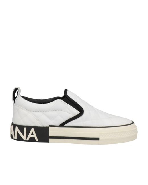 Dolce & Gabbana White Solid Color Round-Toe Sneakers